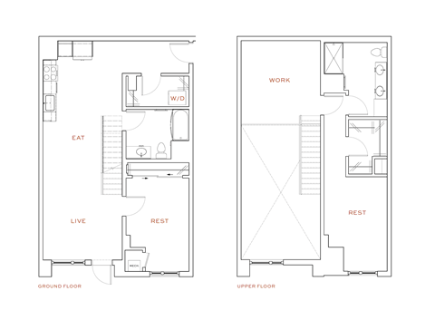 A floor plan of a two-story house with labeled rooms.